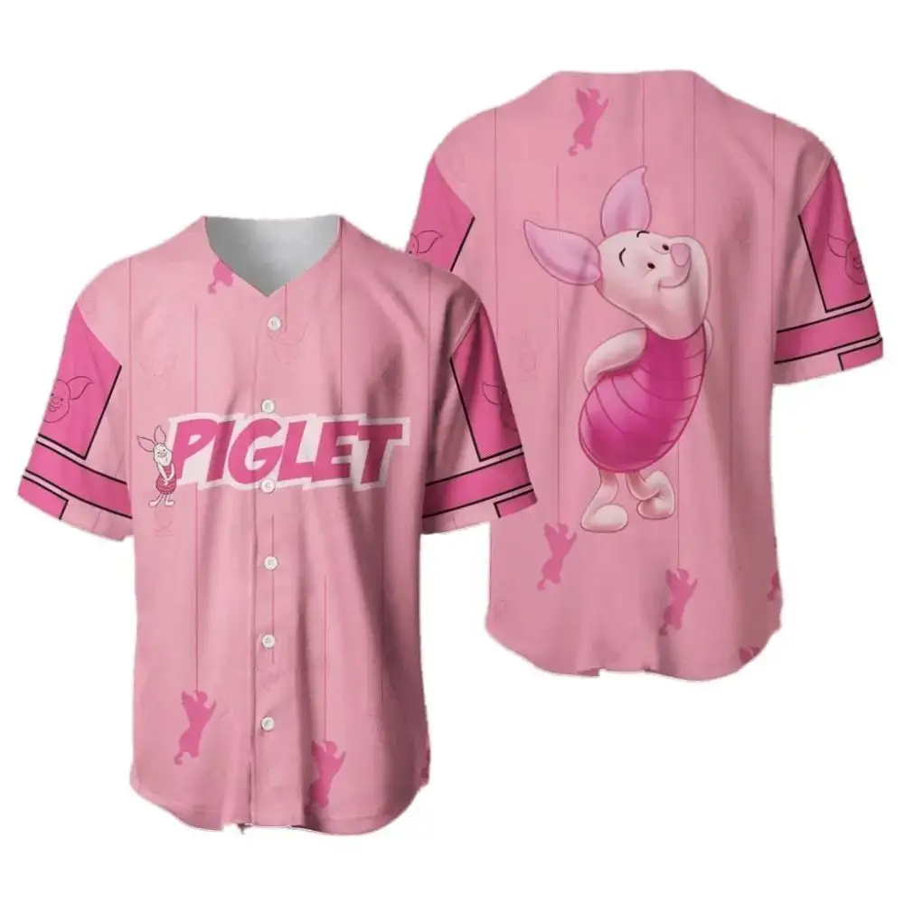 Adorable Pink Piglet Baseball Jersey - Unisex Disney-Inspired Fashion Top Image