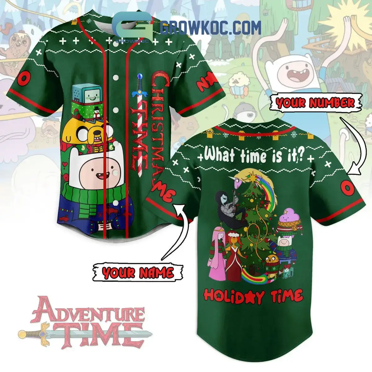Adventure Time Christmas Holiday Personalized Baseball Jersey Image