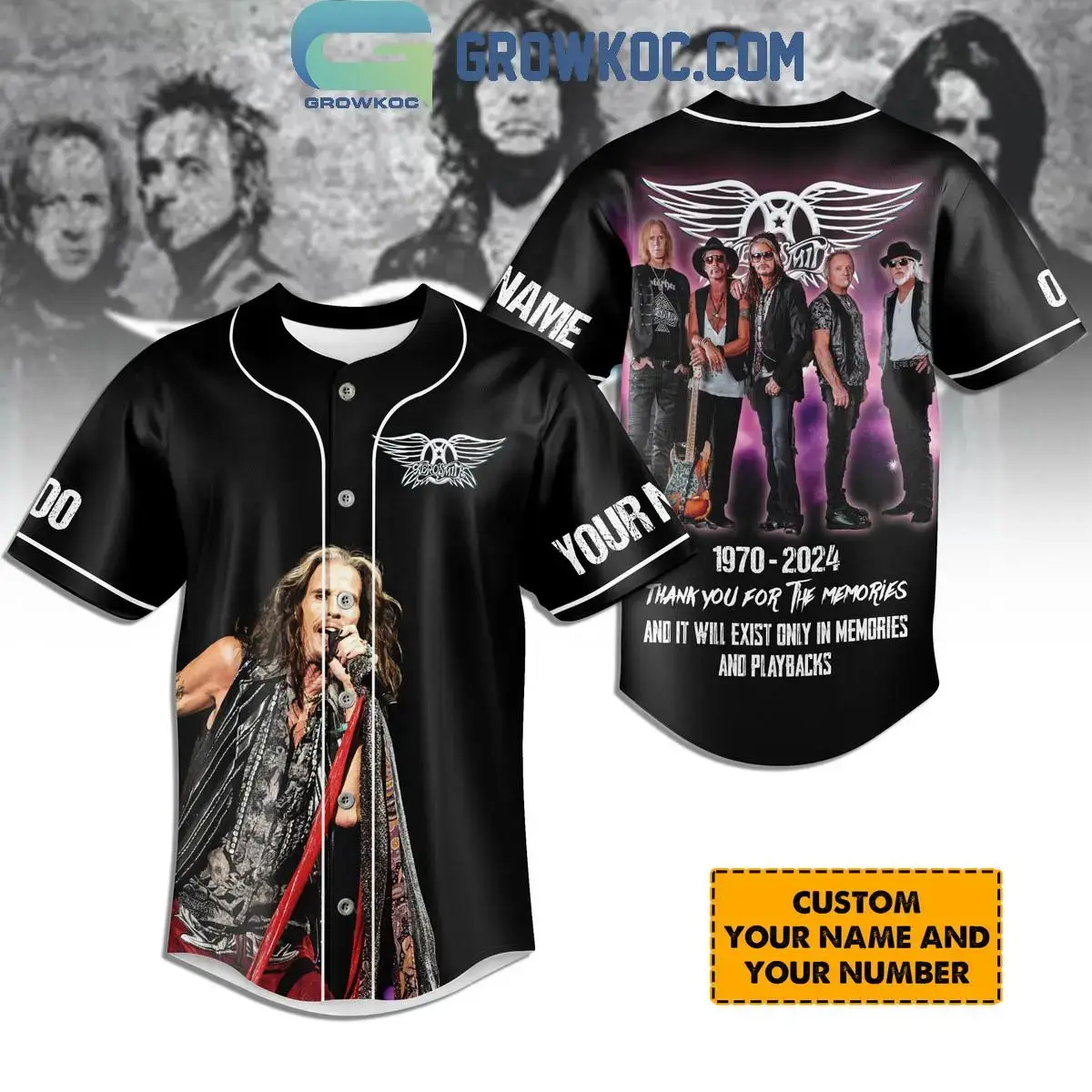 Aerosmith 1970 2024 Thank You For The Memories Personalized Baseball Jersey Image