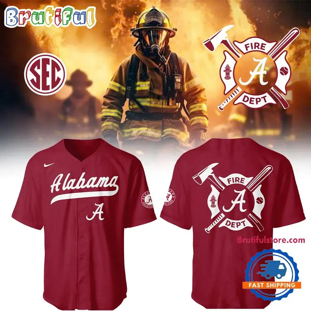 Alabama Crimson Tide Baseball X Firefighter Appreciation 2025 Red Jersey Image