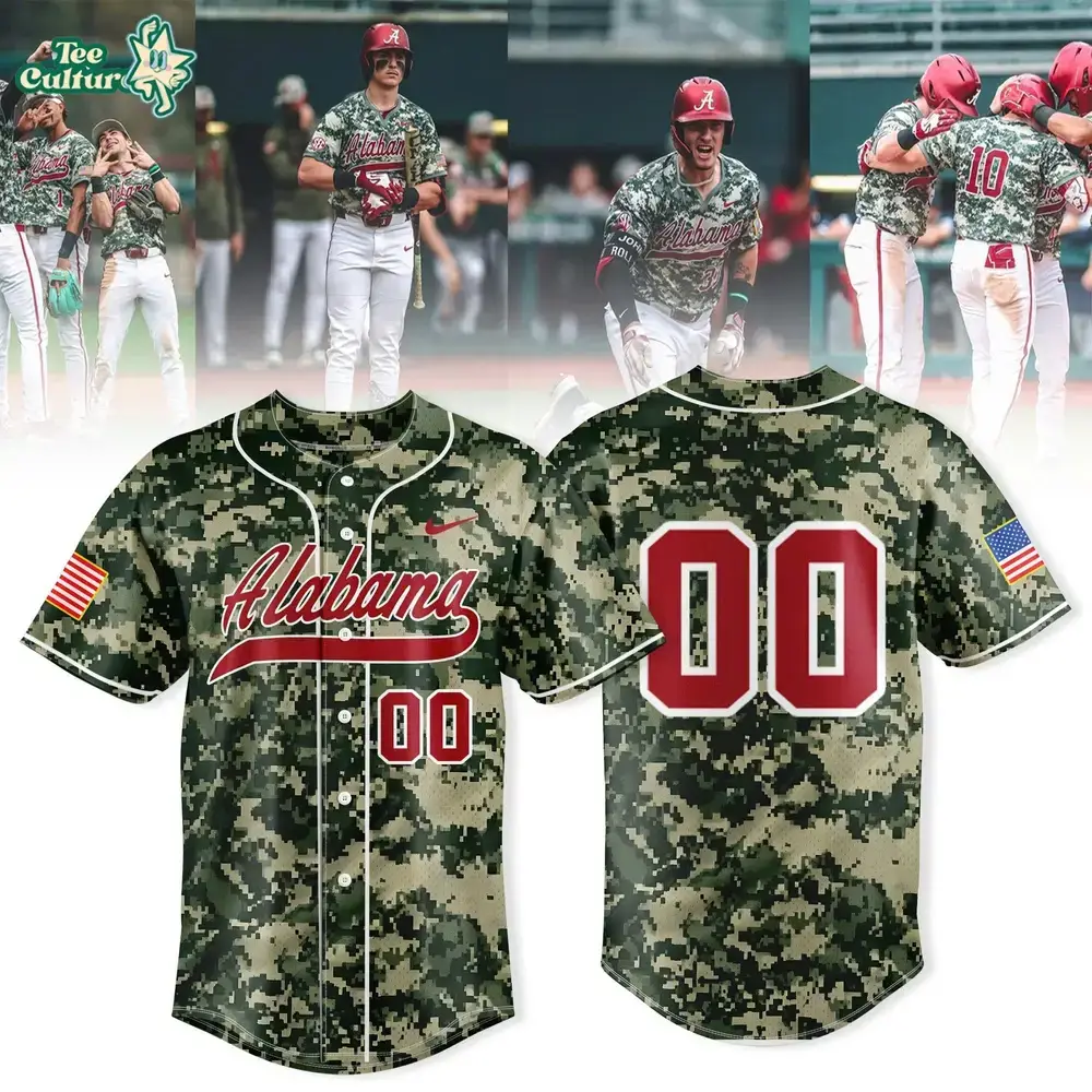 Alabama Crimson Tide Digital Camo Military Style Baseball Jersey Custom Name & Number Image