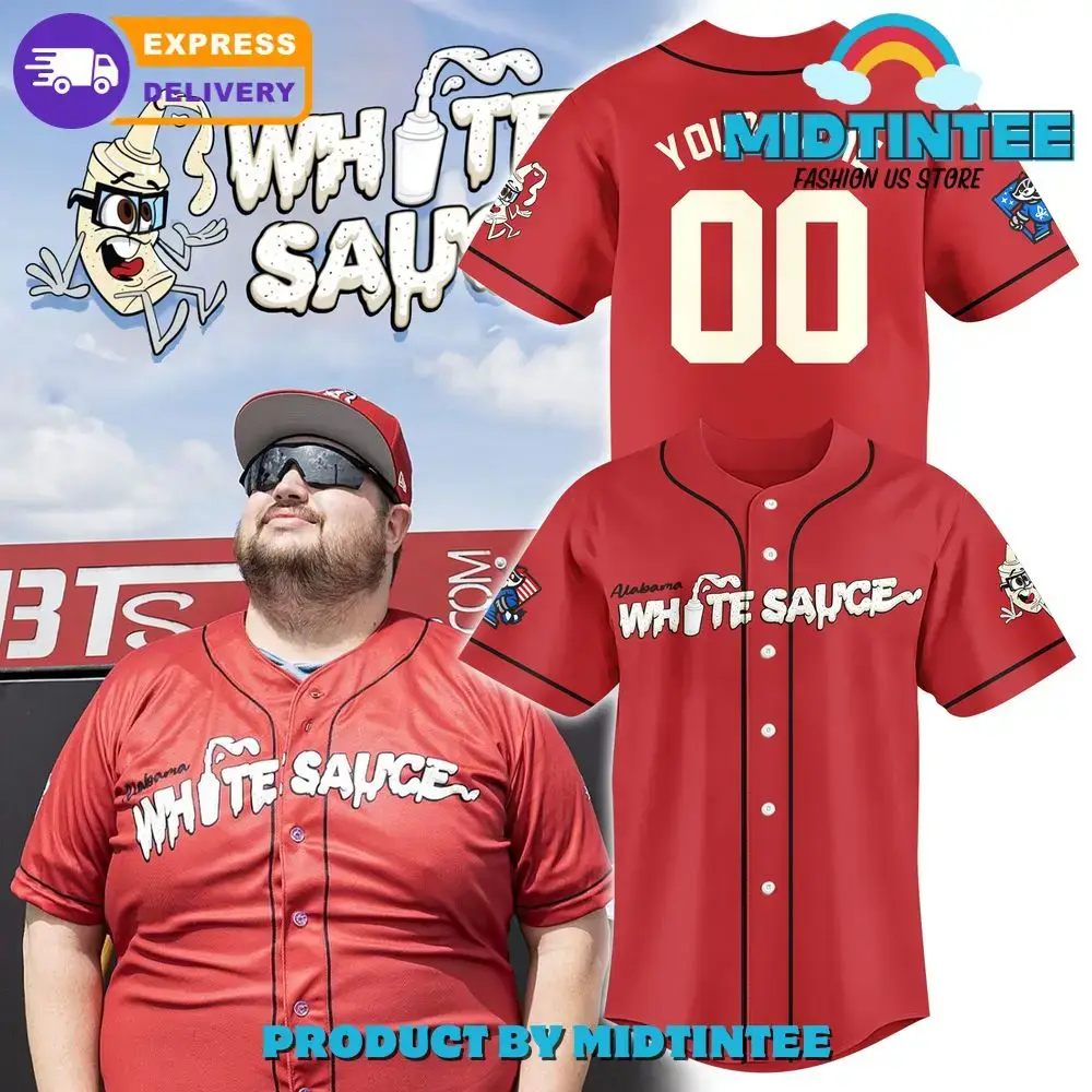 Alabama White Sauce Red Baseball Jersey - Fun Graphic Tee For Fans , Fast Shipping Image
