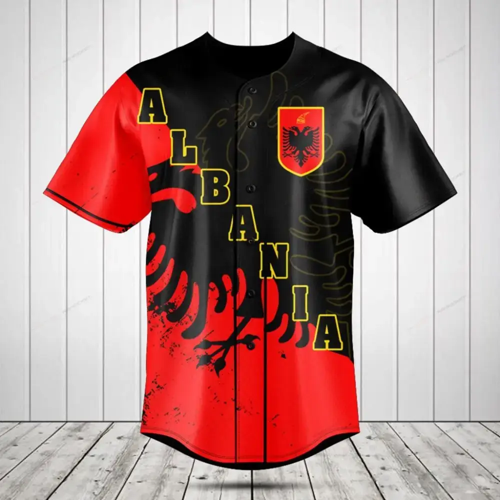 Albania Flag Baseball Jersey - Bold Red & Black Design, Perfect Gift For Fans! Image