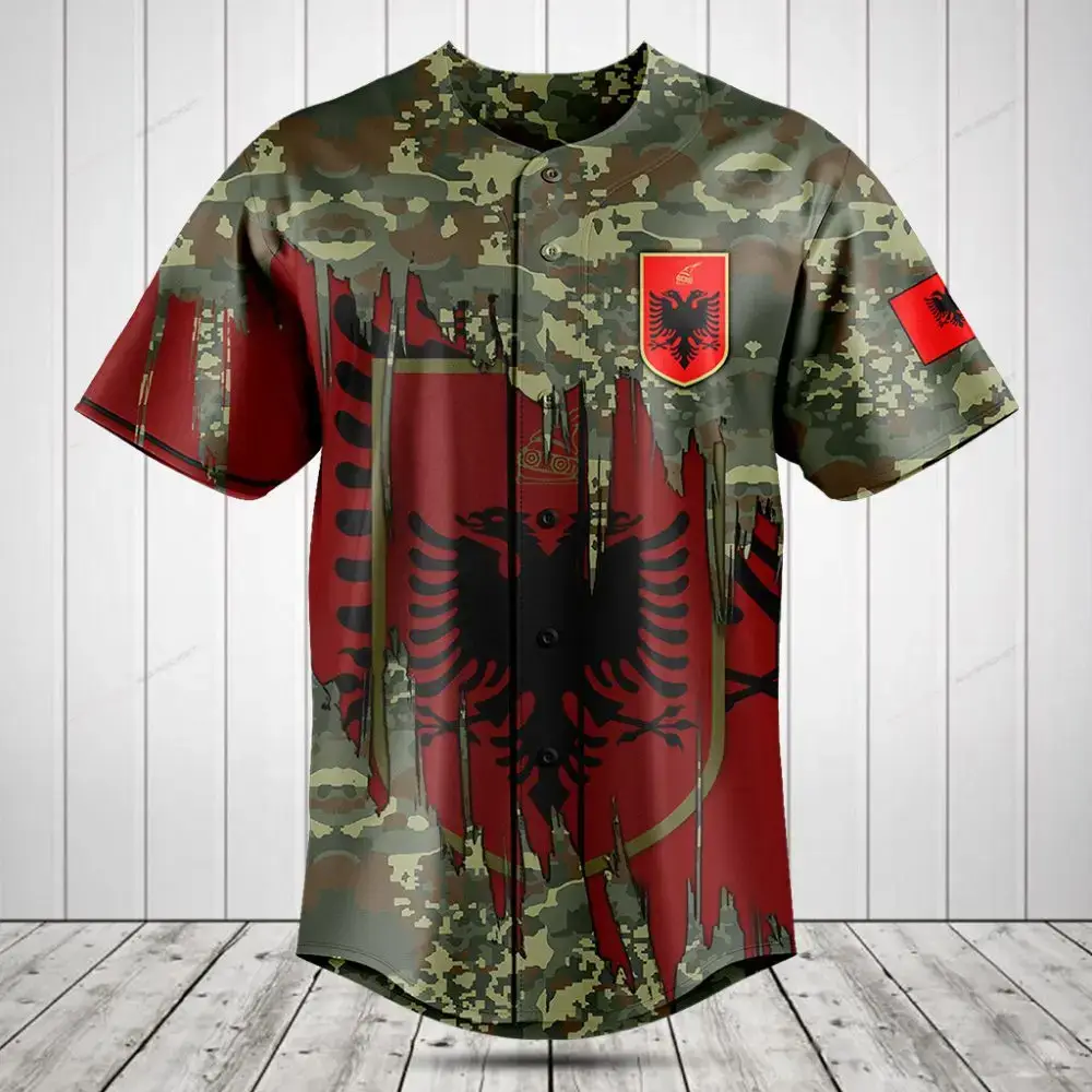 Albanian Eagle Camo Baseball Jersey - Bold Red & Green Design - Perfect Gift For Fans Image