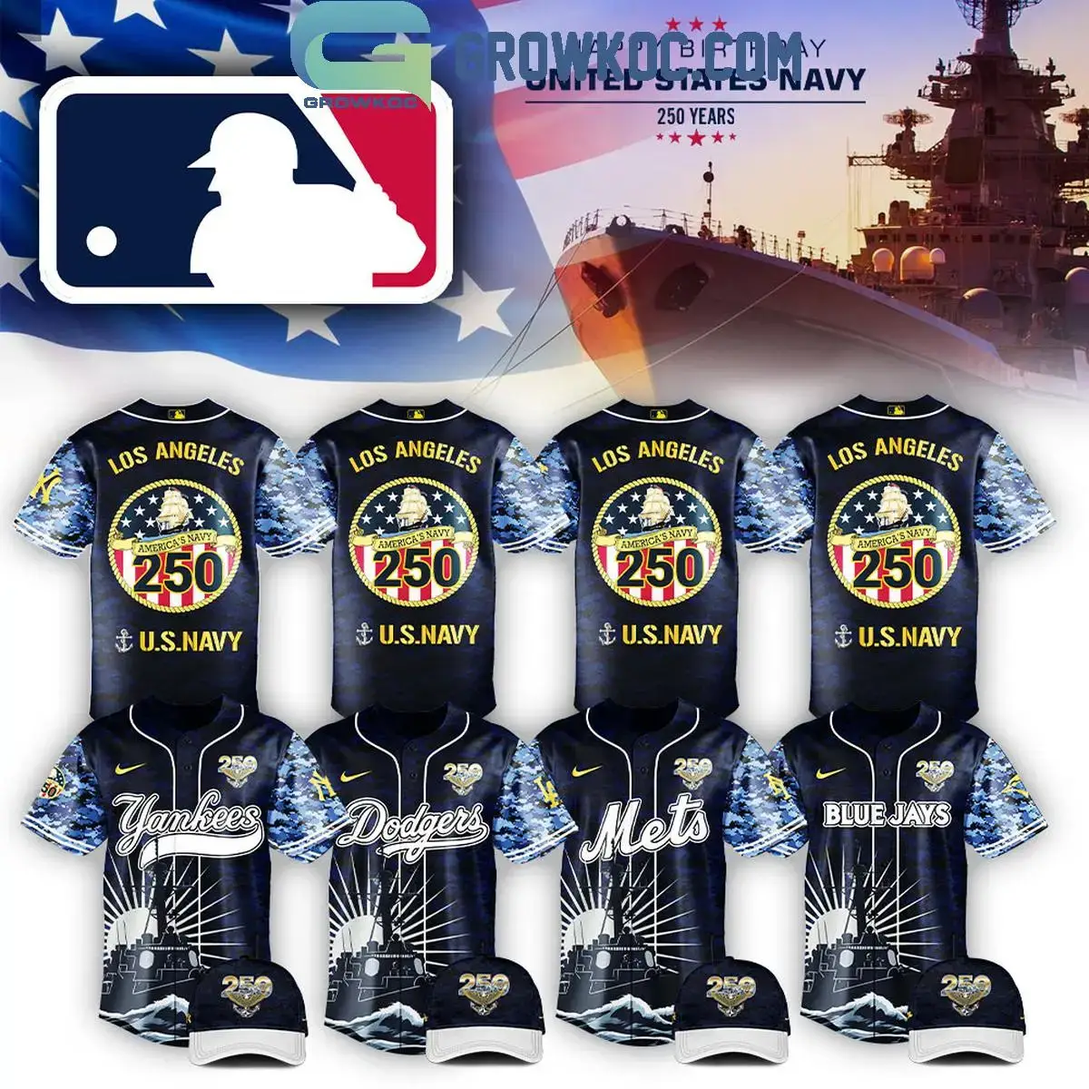All Team MLB Celebration Happy Birthday US Navy 250 Years 2025 Jersey Image