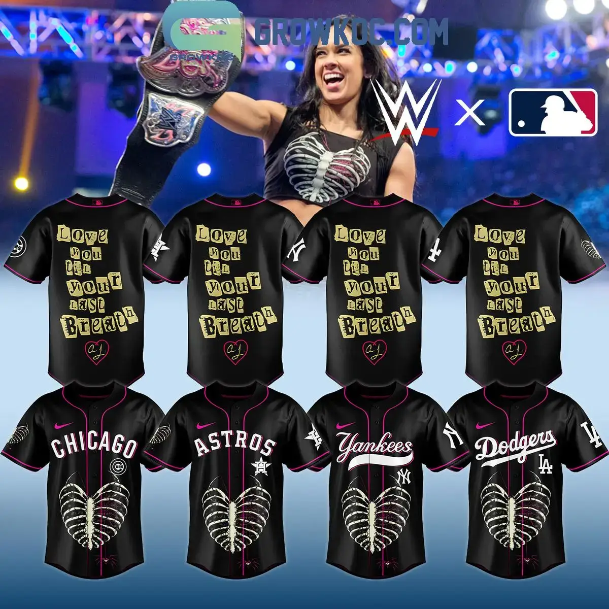 All Team MLB x AJ Lee Has Returned WWE 2025 Jersey Image