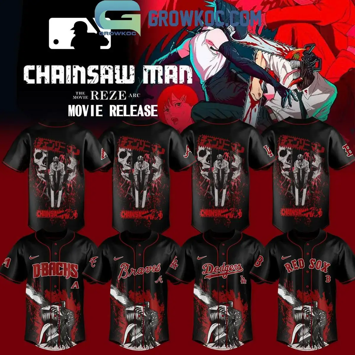 All Team MLB x Chainsaw Man Reze Arc The Movie 2025 Jersey Image
