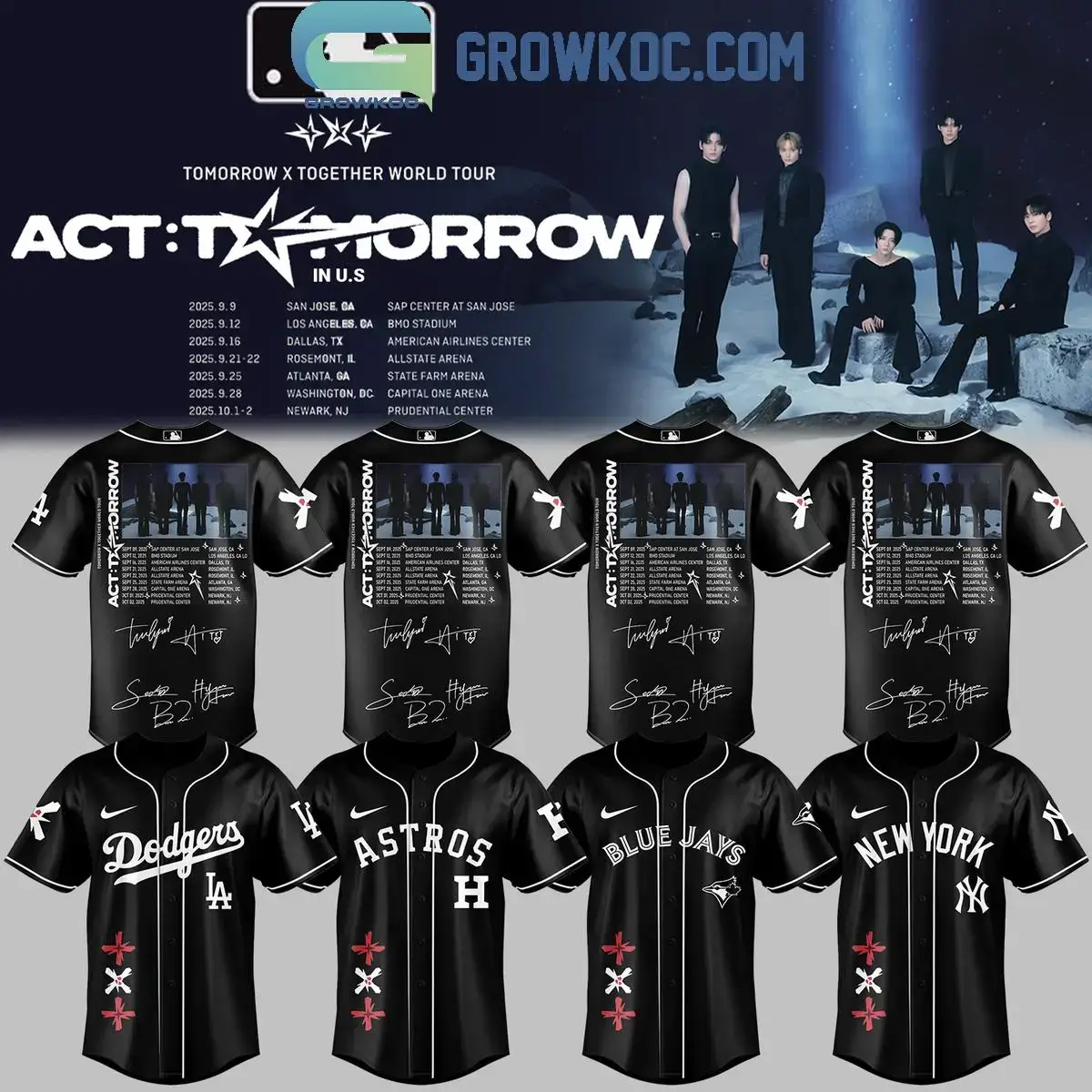All Team MLB x TXT Tomorrow X Together Tour 2025 Black Jersey Image
