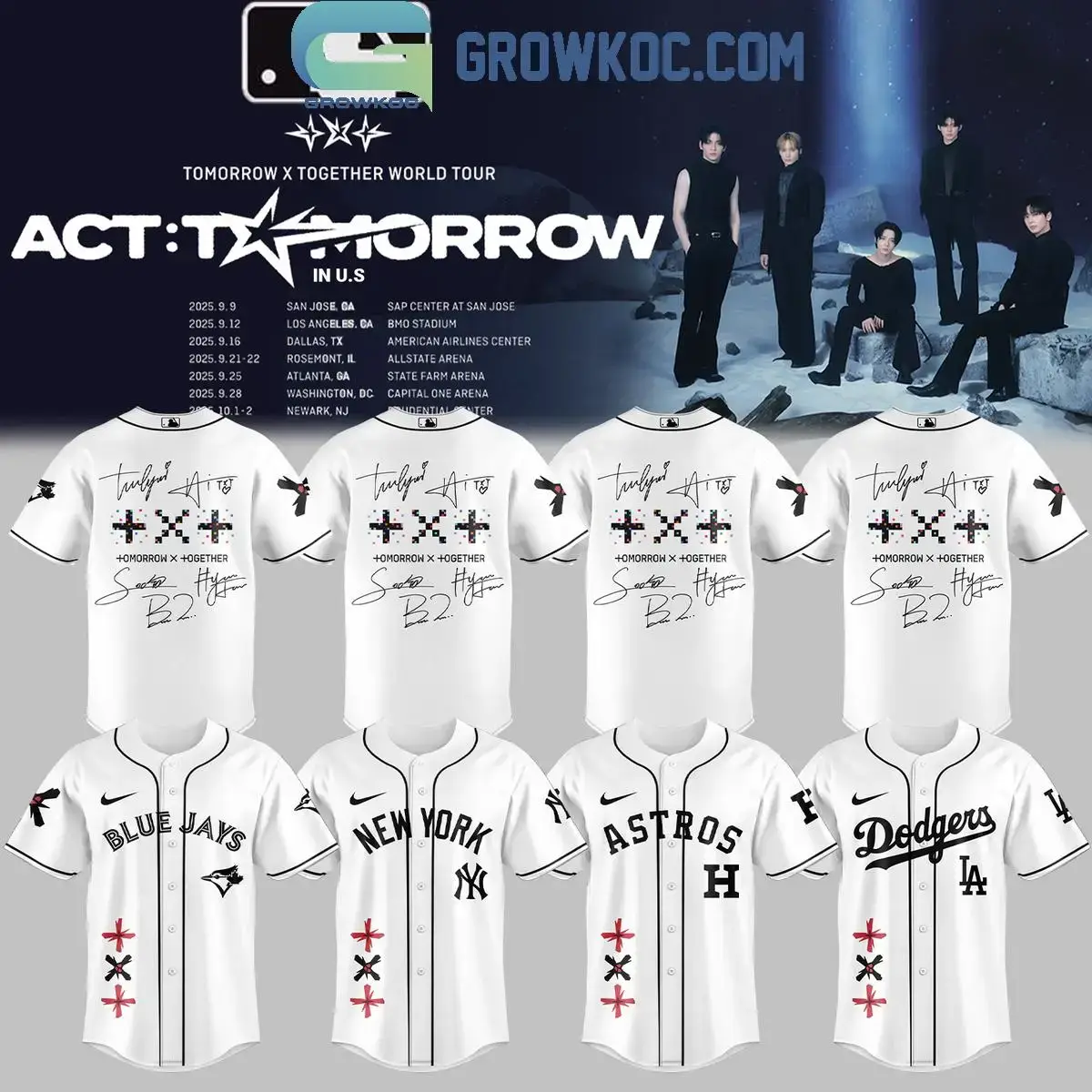 All Team MLB x TXT Tomorrow X Together Tour 2025 White Jersey Image