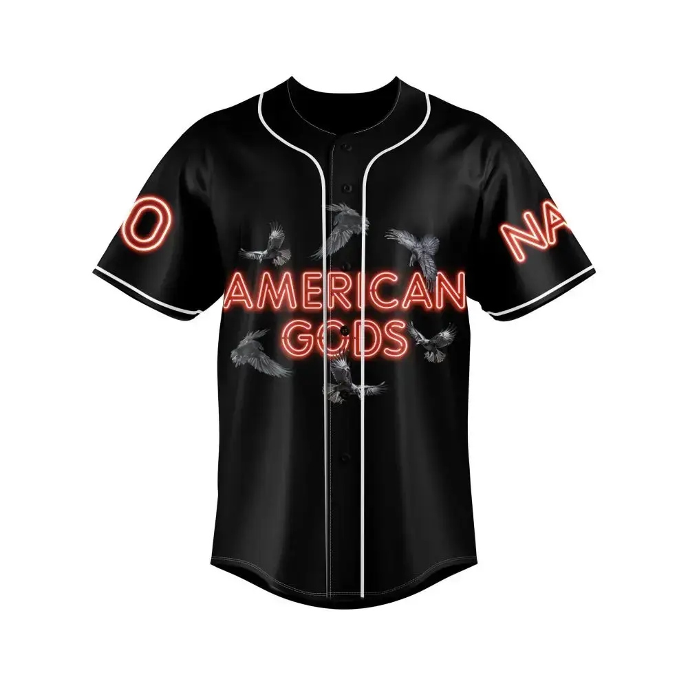 American Gods Baseball Jersey – Stylish Black Neon Design For Fans Image