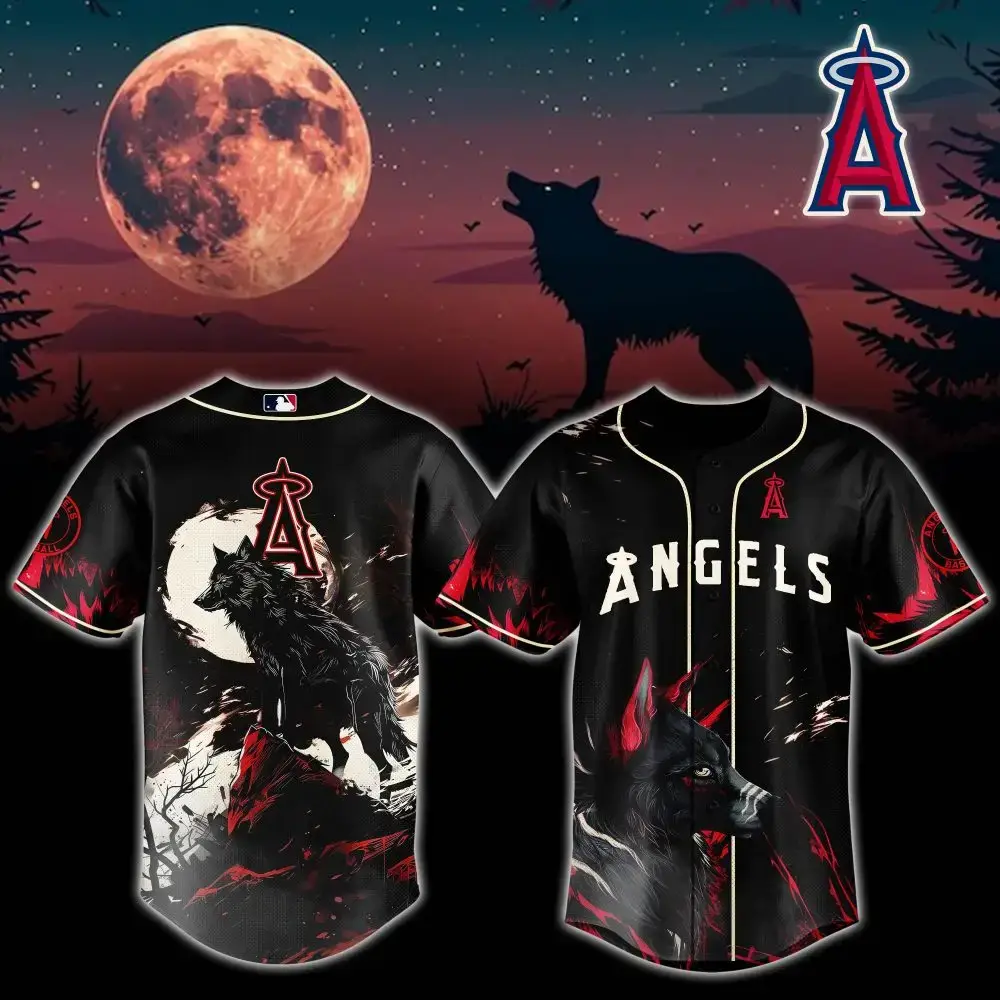 Angels Wolf-Themed Baseball Jersey - Unique Night Sky Design, Perfect Gift For Fans Image