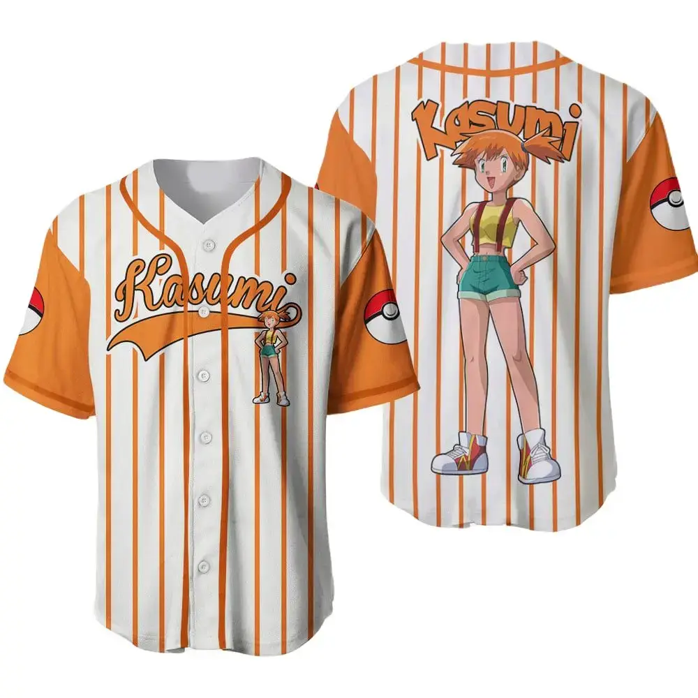 Anime Baseball Jersey – Stylish Orange Striped Tee With Graphic Print For Fans Image