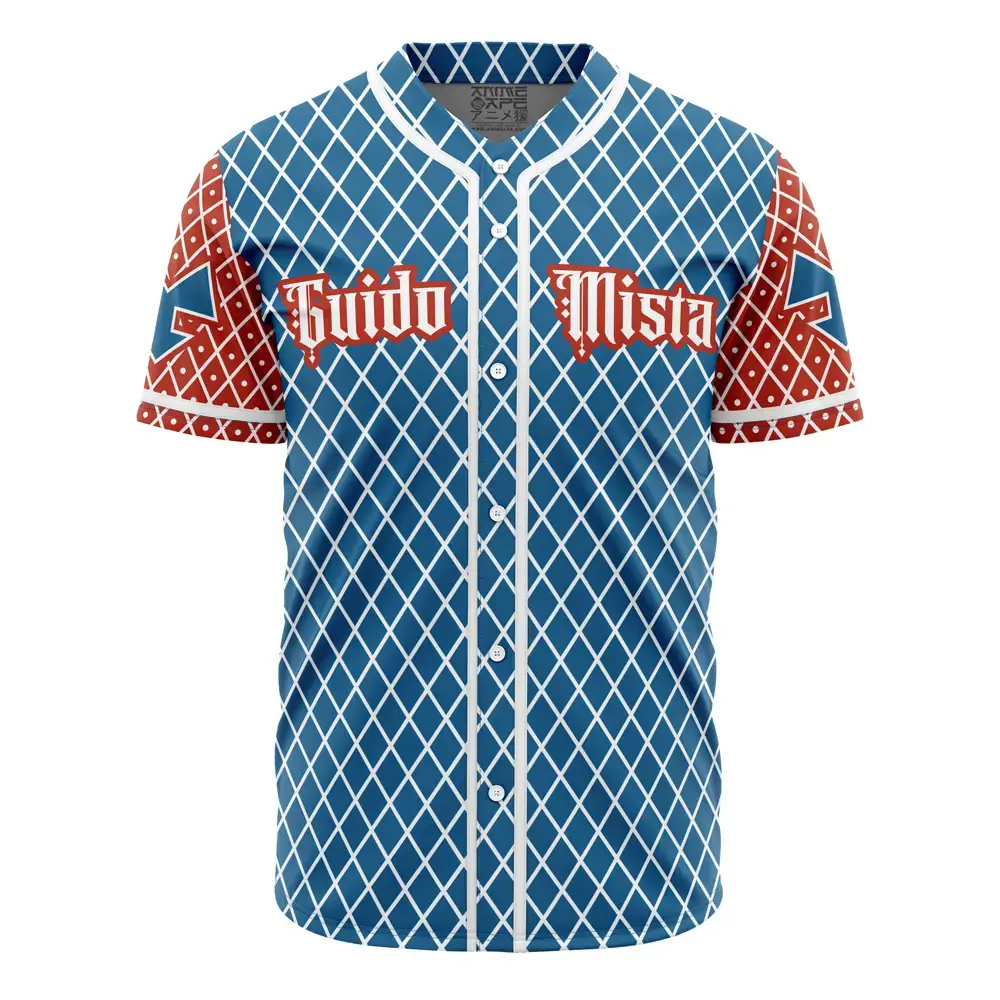 Anime-Inspired Baseball Jersey – Stylish Blue & Red Diamond Pattern Shirt Image