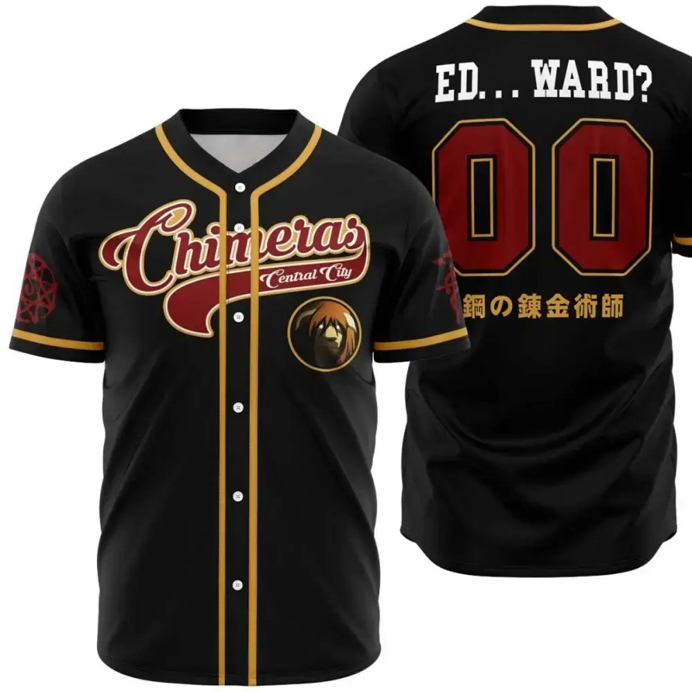 Anime-Inspired Baseball Jersey - Chimera Design - Black & Gold - Perfect For Fans! Image