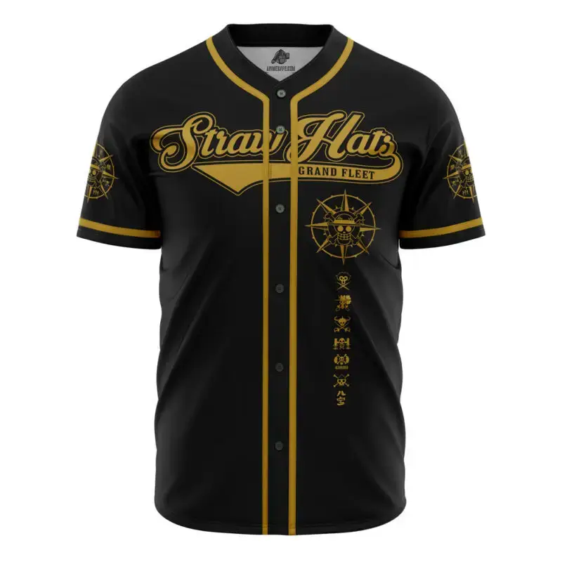 Anime-Inspired Black & Gold Baseball Jersey - Premium Quality, Unique Design Image