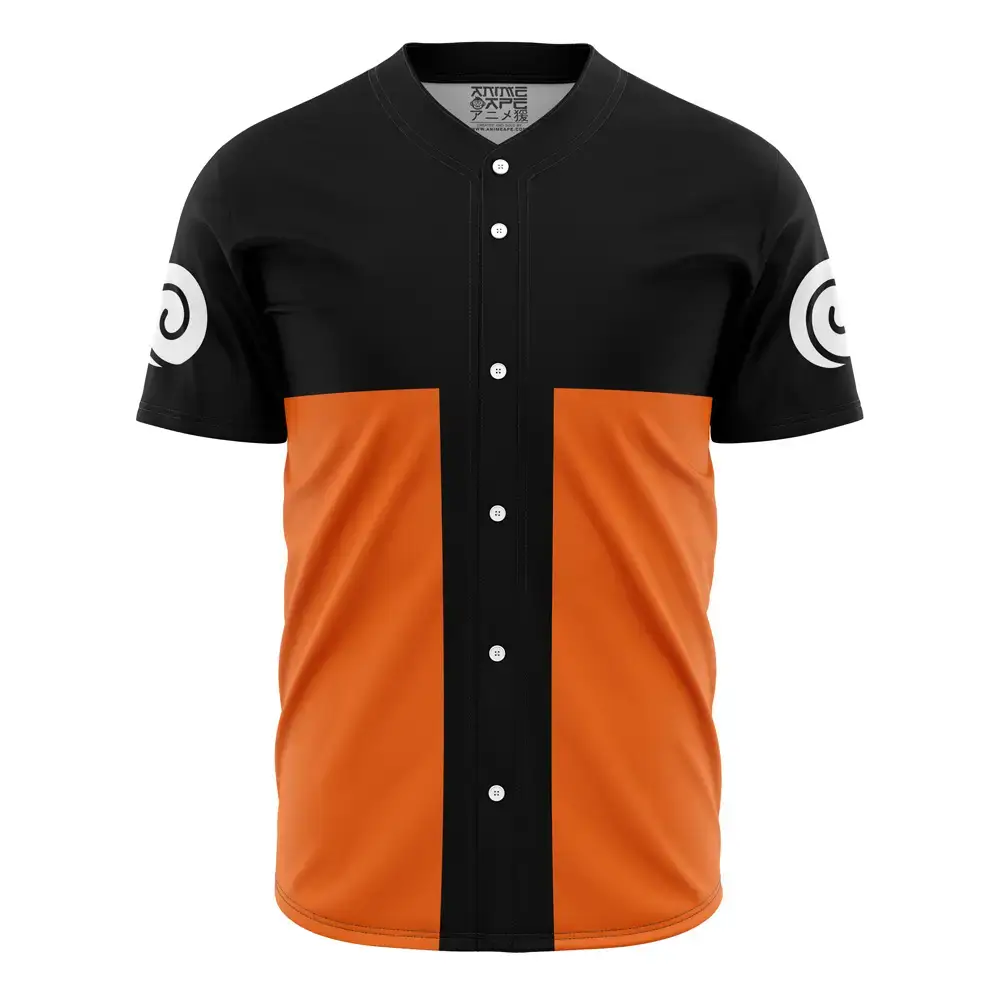 Anime-Inspired Black & Orange Button-Up Baseball Jersey - Stylish & Unique Design Image