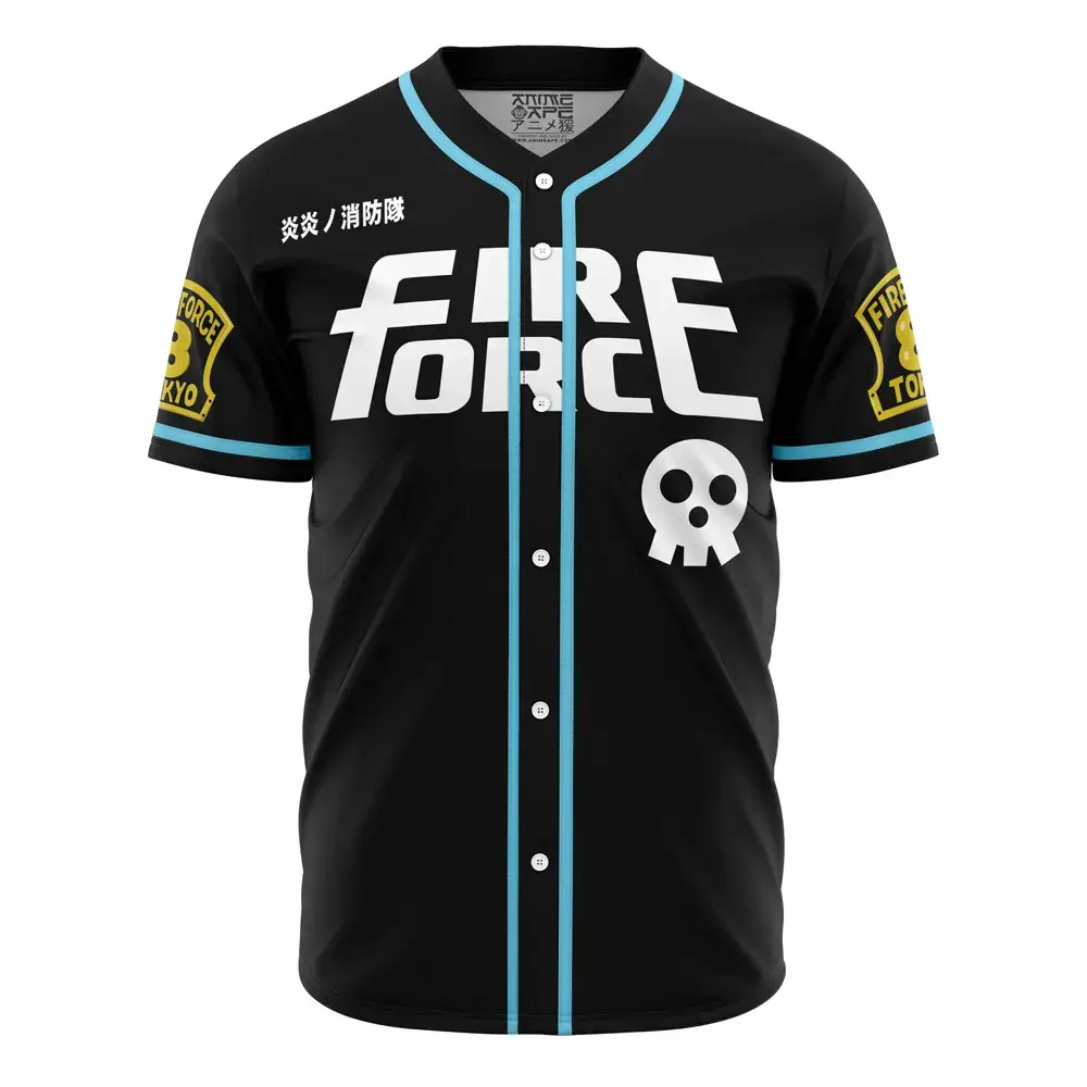 Anime-Inspired Fire Force Baseball Jersey – Stylish Black & Blue Sportswear Image