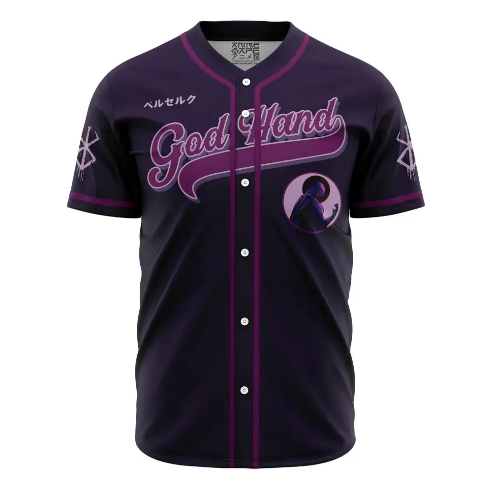 Anime Inspired 'God Hand' Baseball Jersey - Stylish Purple & Black Design Image