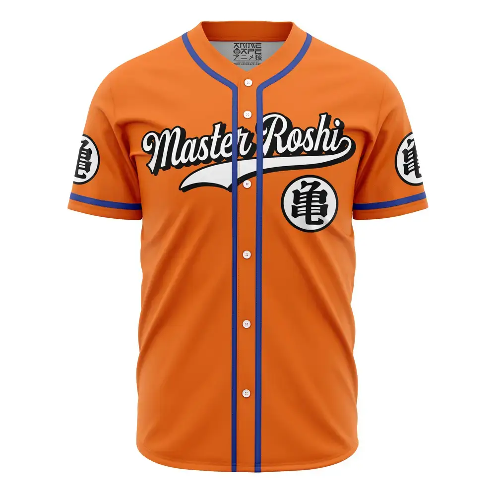 Anime Inspired Orange Baseball Jersey - Master Roshi Design - Unisex Cosplay Shirt Image
