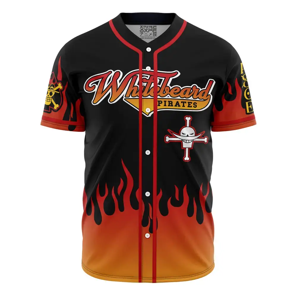 Anime-Inspired Pirate Baseball Jersey – Flame Design, Unisex, Perfect For Fans! Image