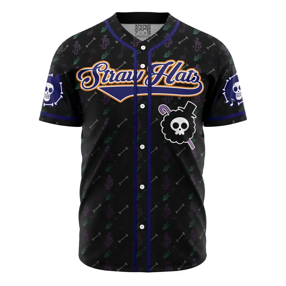 Anime-Inspired Straw Hat Pirate Baseball Jersey - Unique Black Skull Design Image