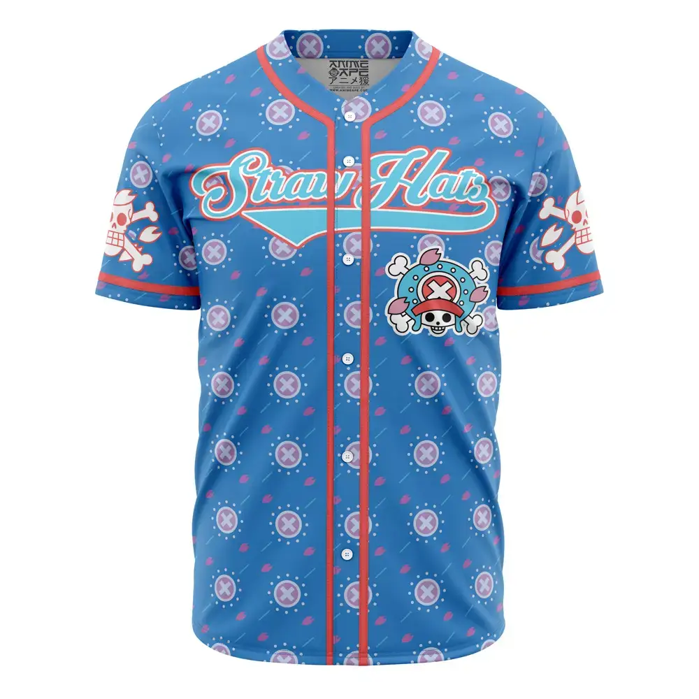 Anime Straw Hat Pirate Baseball Jersey - Blue Graphic Tee For Fans Image