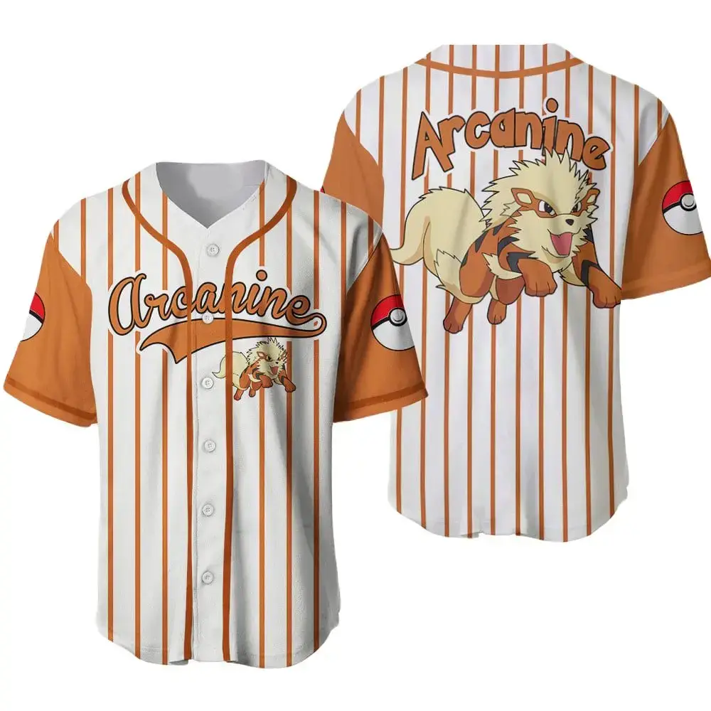 Arcanine Baseball Jersey – Stylish Pokémon Fan Apparel With Pokéball Design Image