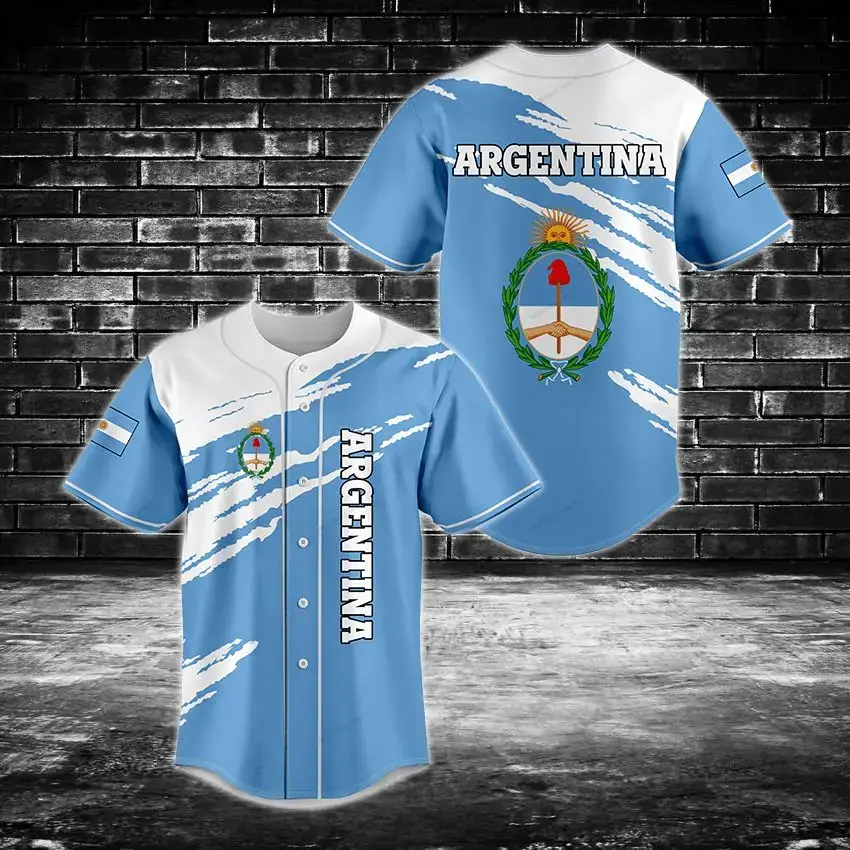 Argentina Flag Baseball Jersey – Stylish Blue & White Fan Apparel Image
