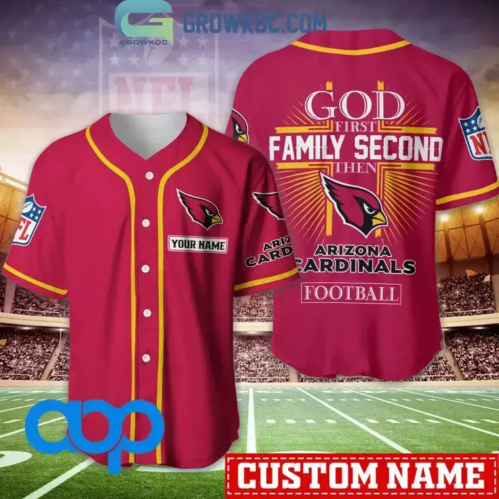 Arizona Cardinals NFL Personalized God First Family Second Baseball Jersey Image