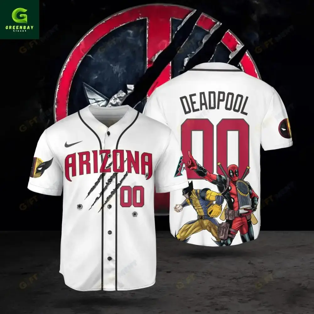 Arizona Deadpool Baseball Jersey - Unique Superhero Design For Fans Image