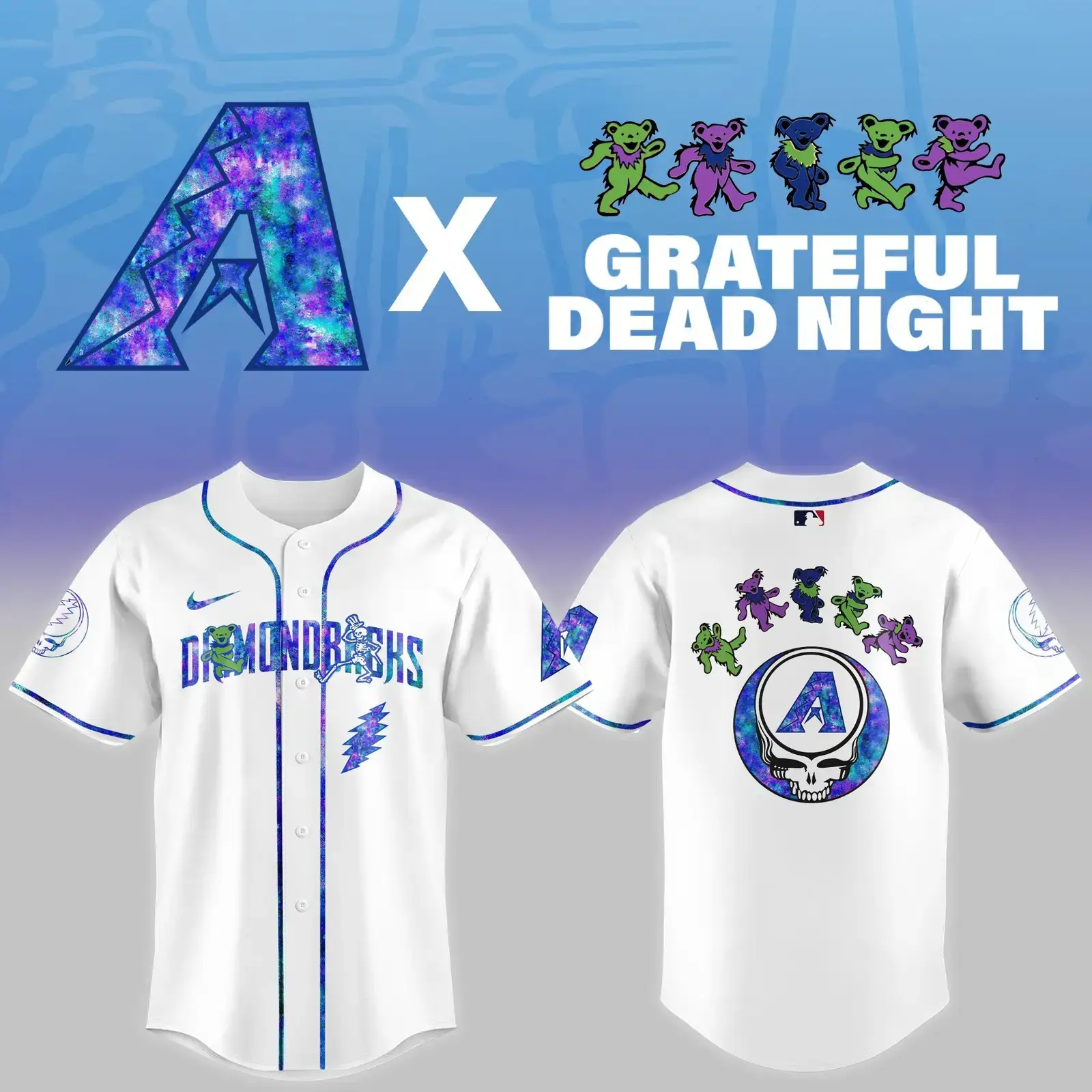 Arizona Diamondbacks 2025 Grateful Dead Night Jersey Baseball Merch Gifts For Fans Image