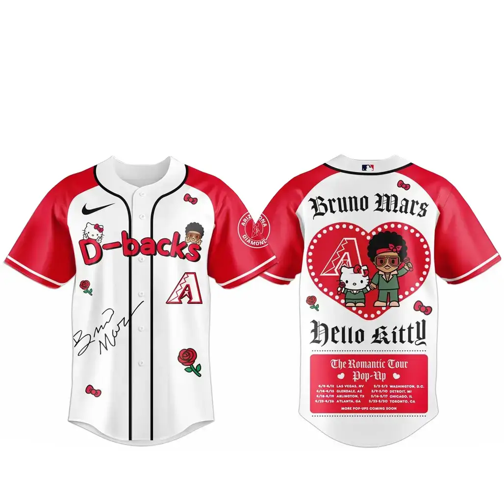Arizona Diamondbacks Bruno Mars x Hello Kitty 2026 The Romantic Tour Baseball Jersey Image