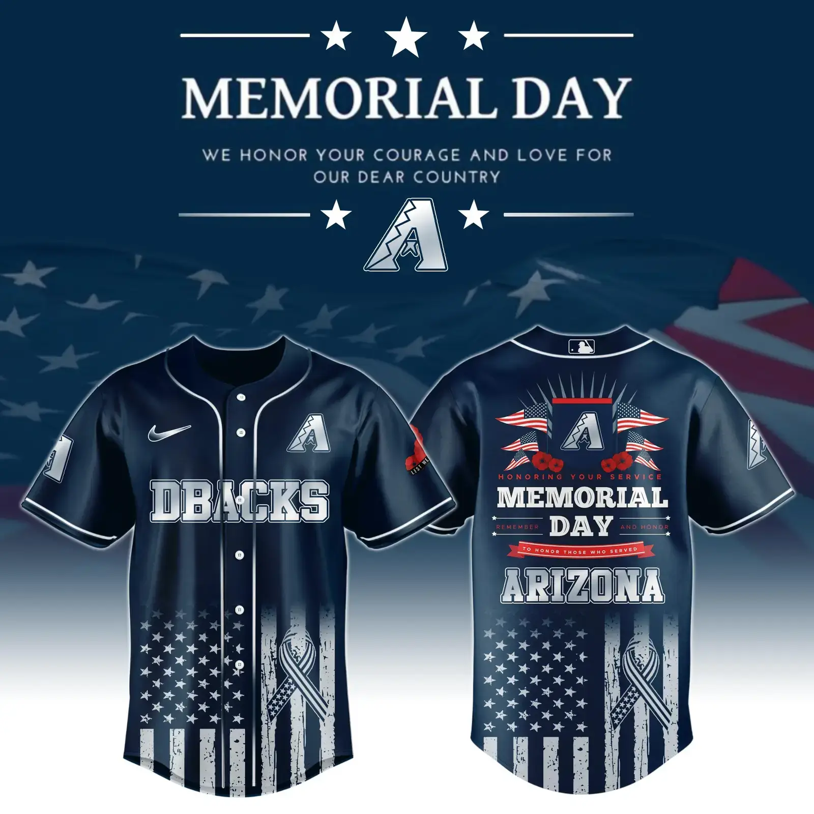 Arizona Diamondbacks Special Memorial Day Jersey Gift Ideas for Baseball Players Image