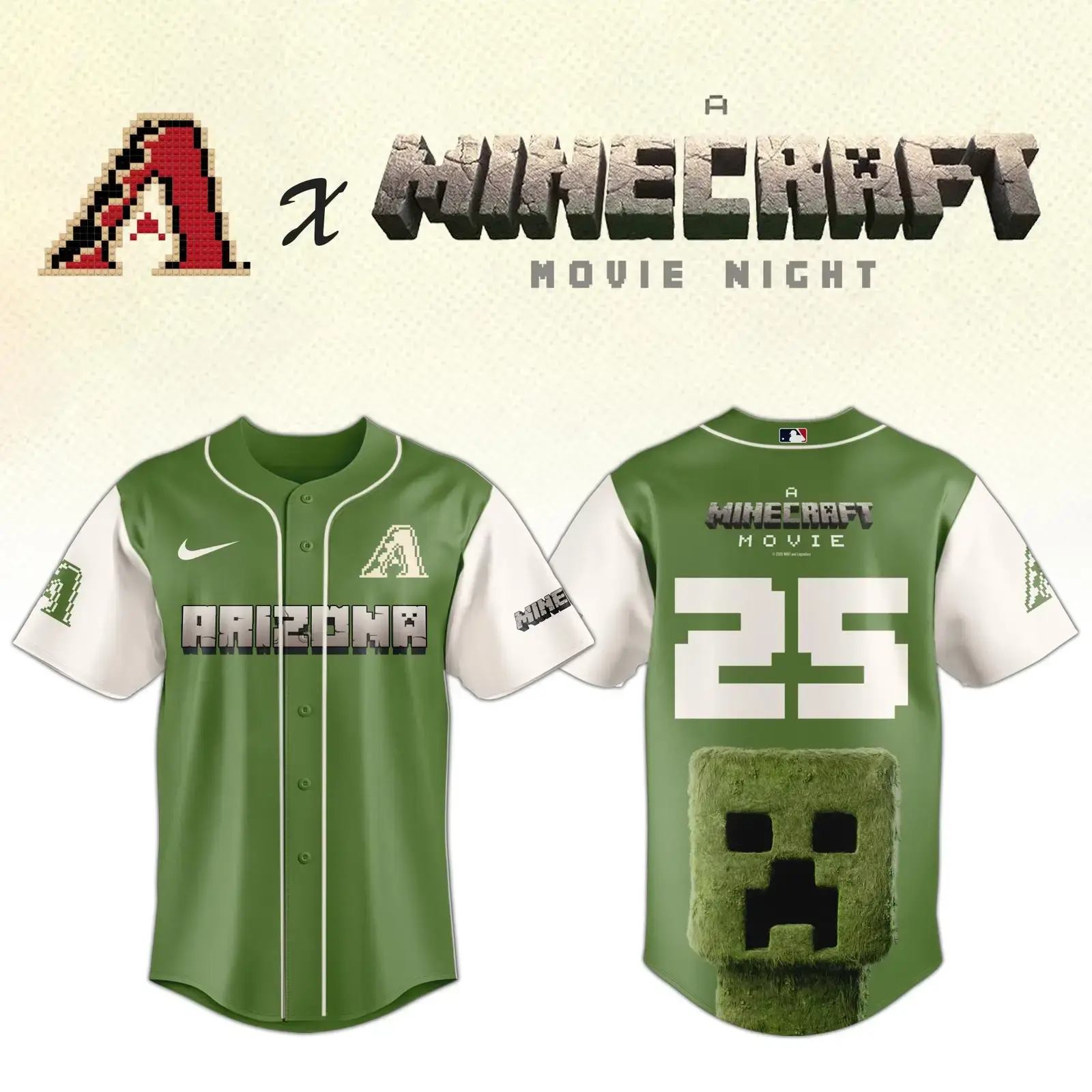 Arizona Diamondbacks x A MINECRAFT MOVIE Night Jersey Fan Merch Gifts For Him Image