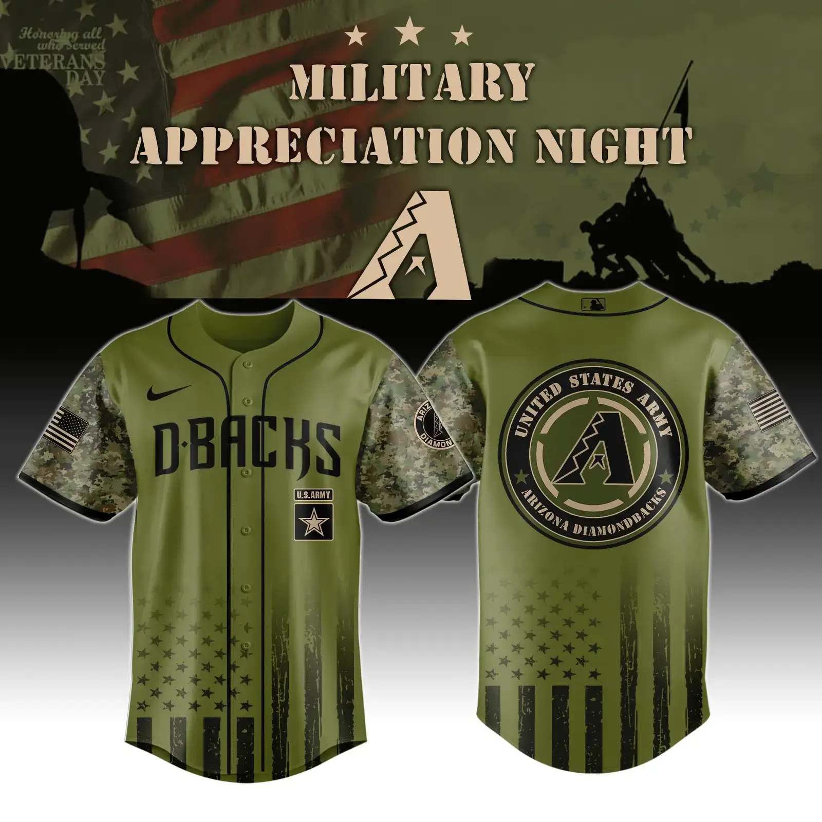 Arizona Diamondbacks x Army Military Appreciation Night Jersey Gifts For Husband Image