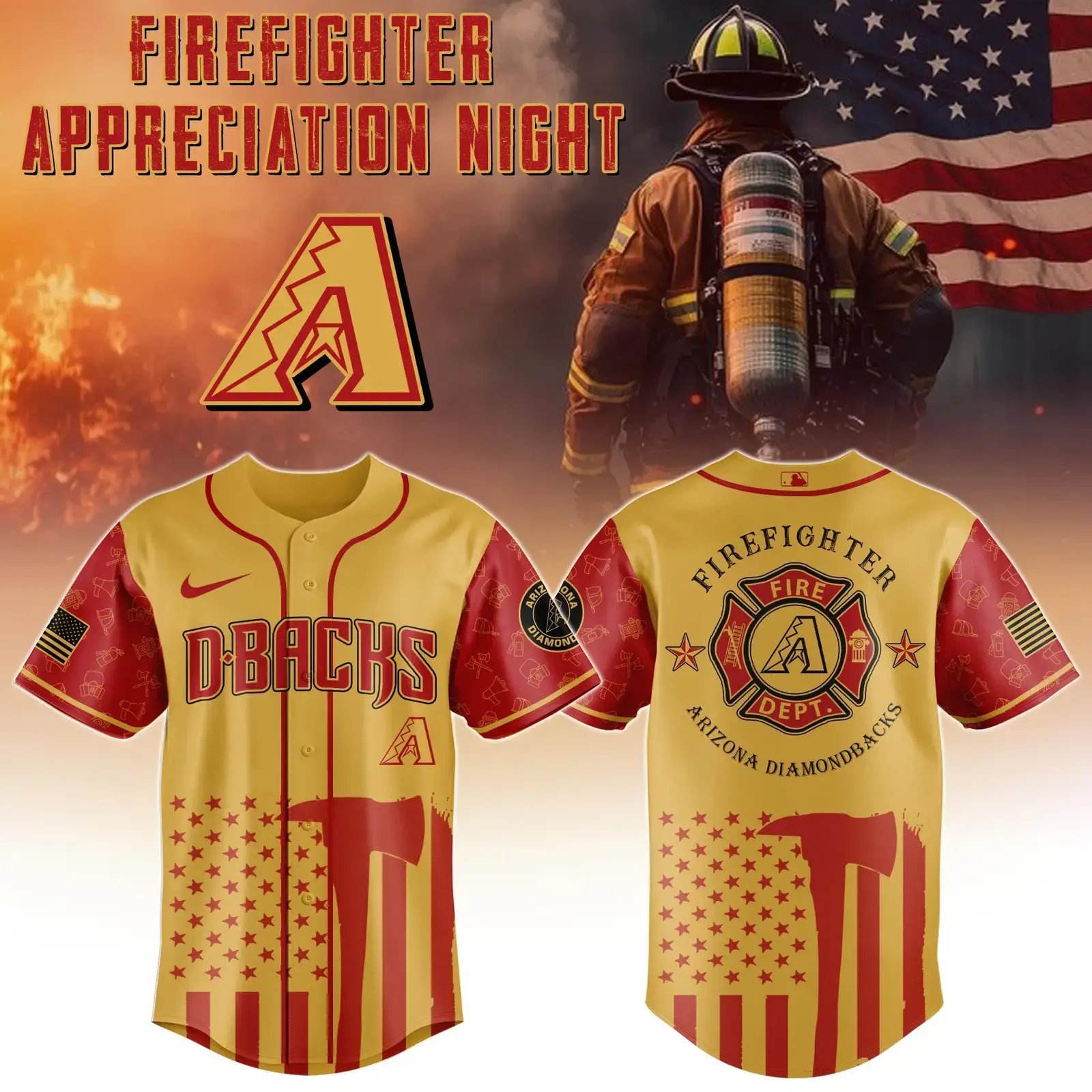Arizona Diamondbacks X Firefighter Appreciation Night Jersey Baseball Fan Best Gifts Image