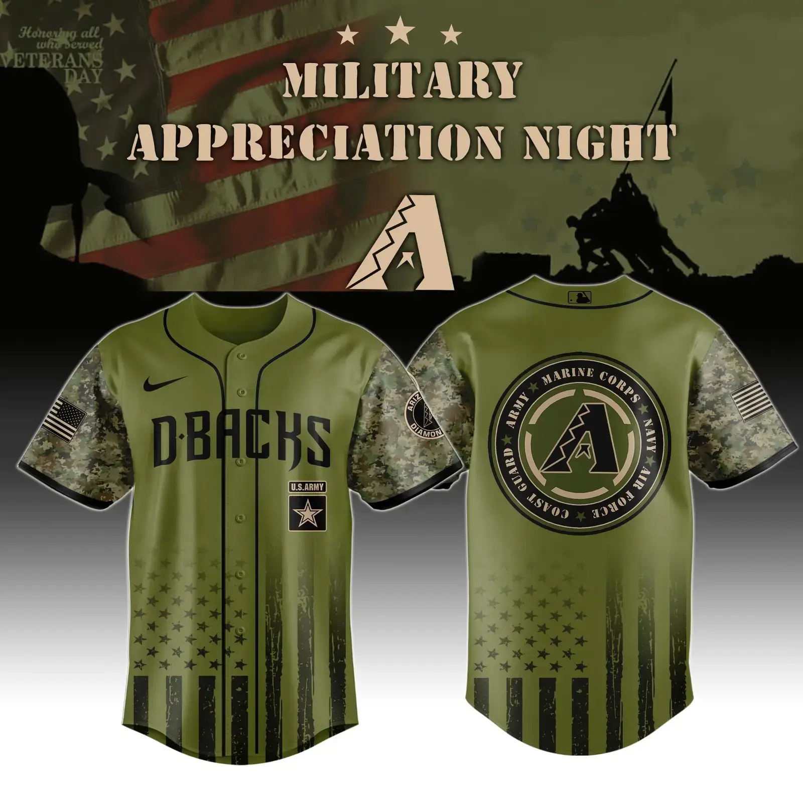 Arizona Diamondbacks x Military Appreciation Night US Army Jersey Gifts For Baseball Fans Image