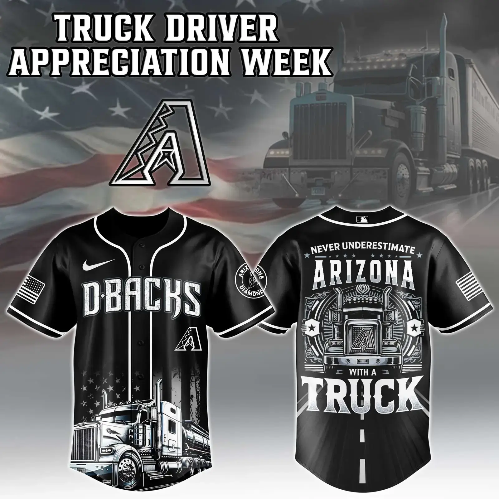Arizona Diamondbacks X Nation Truck Driver Appreciation Week Jersey Cool Baseball Gifts Image