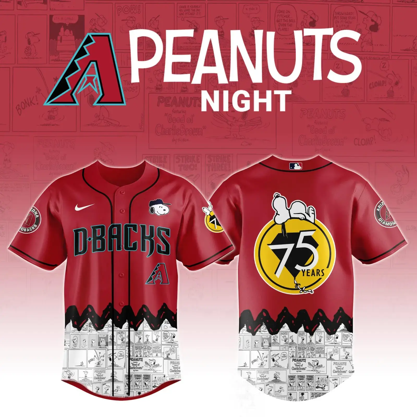 Arizona Diamondbacks x Peanuts Night Jersey 2025 Best Gifts For Baseball Lovers Image