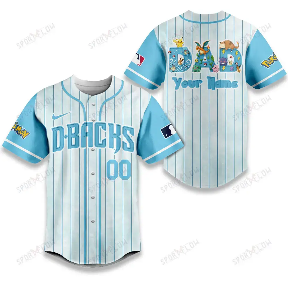 Arizona Diamondbacks X Pokemon Dad Pastel Blue Baseball Jersey Image