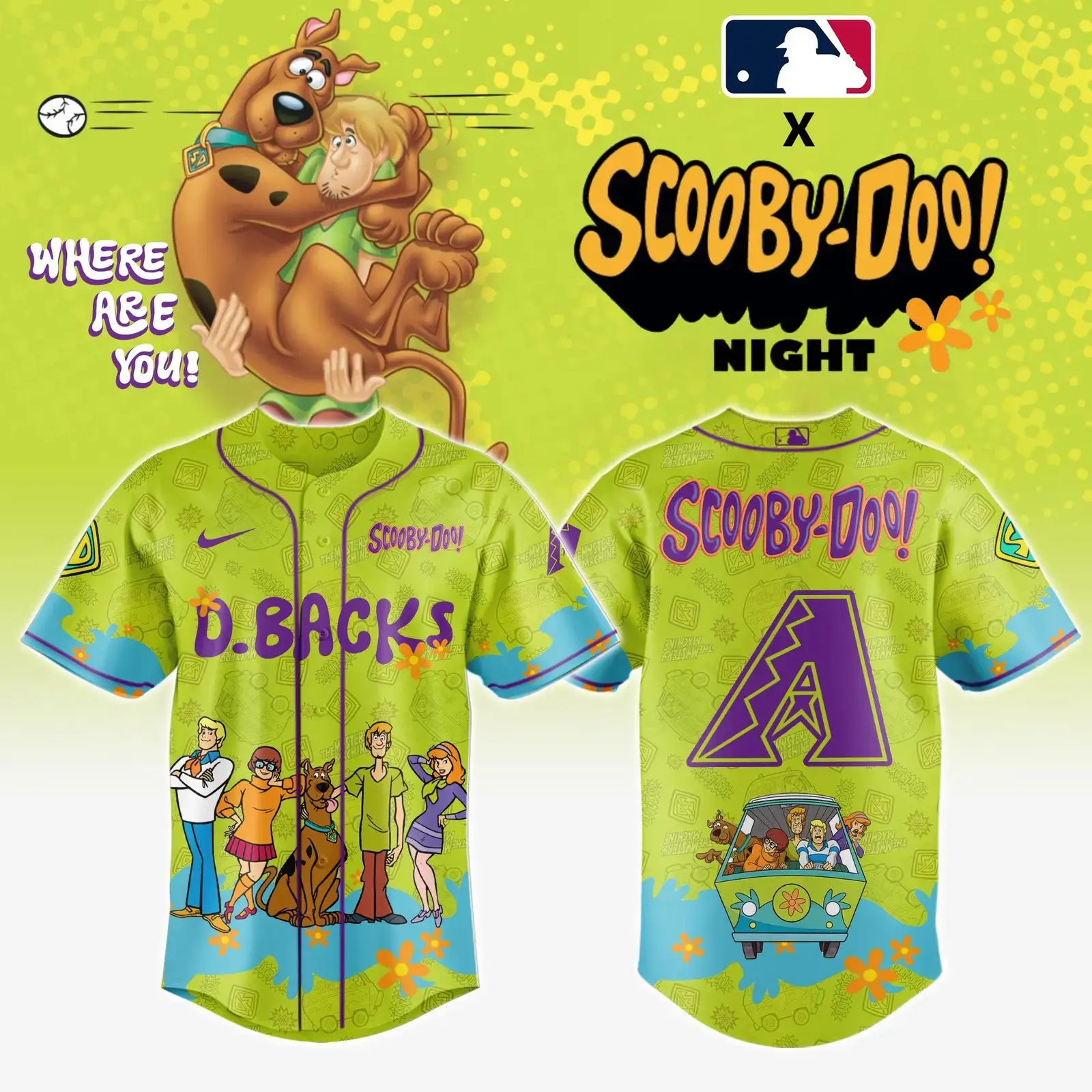 Arizona Diamondbacks x Scooby Doo Jersey Best Gifts For Baseball Fans Image