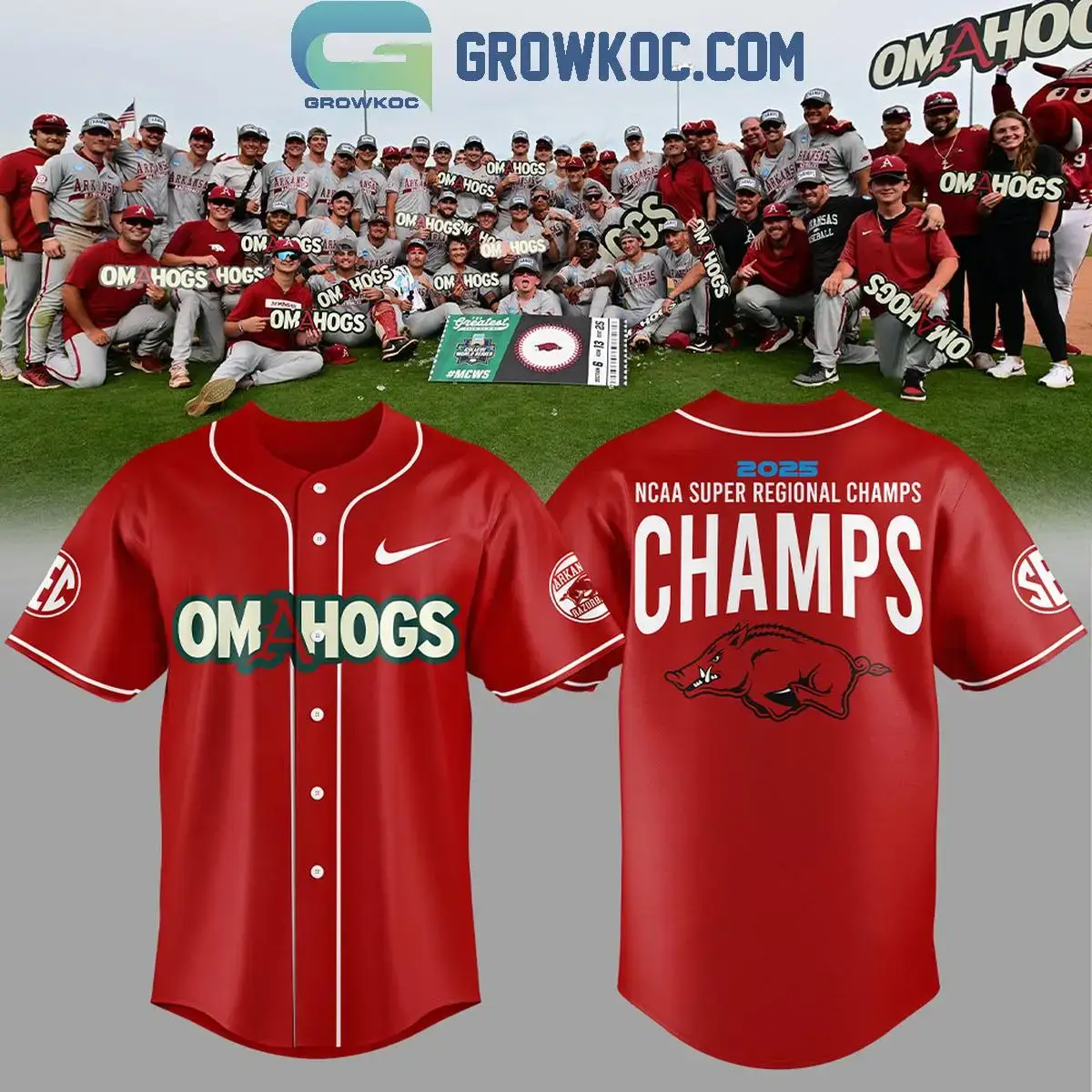Arkansas Razorbacks Baseball NCAA Super Regional Champions Baseball Jersey Image