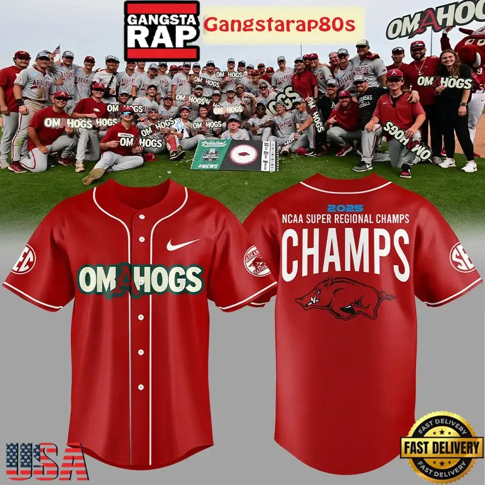 Arkansas Razorbacks Baseball NCAA Super Regional Champions Special Baseball Jersey Shirt Image