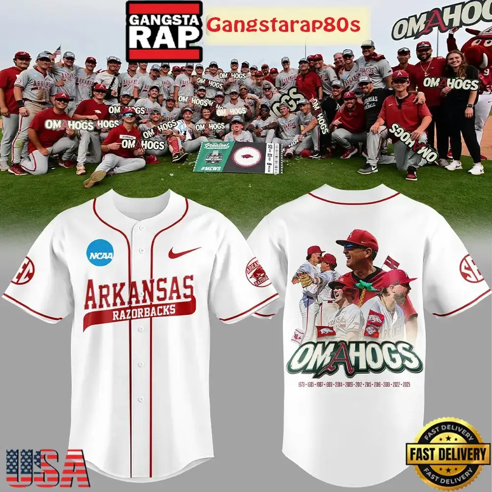 Arkansas Razorbacks Omahogs Champions Special White Baseball Jersey Shirt Image