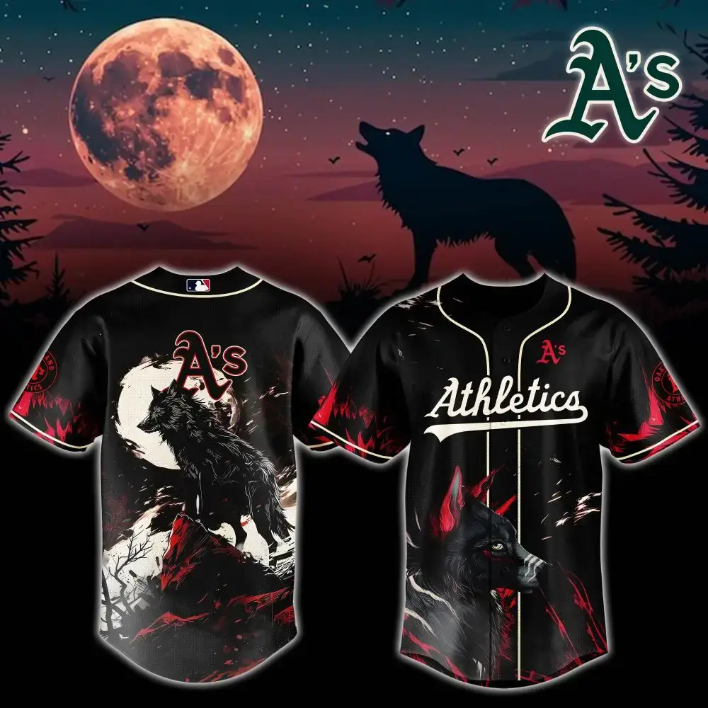 A'S Athletics Wolf Moon Baseball Jersey - Unique Night Design For Fans Image