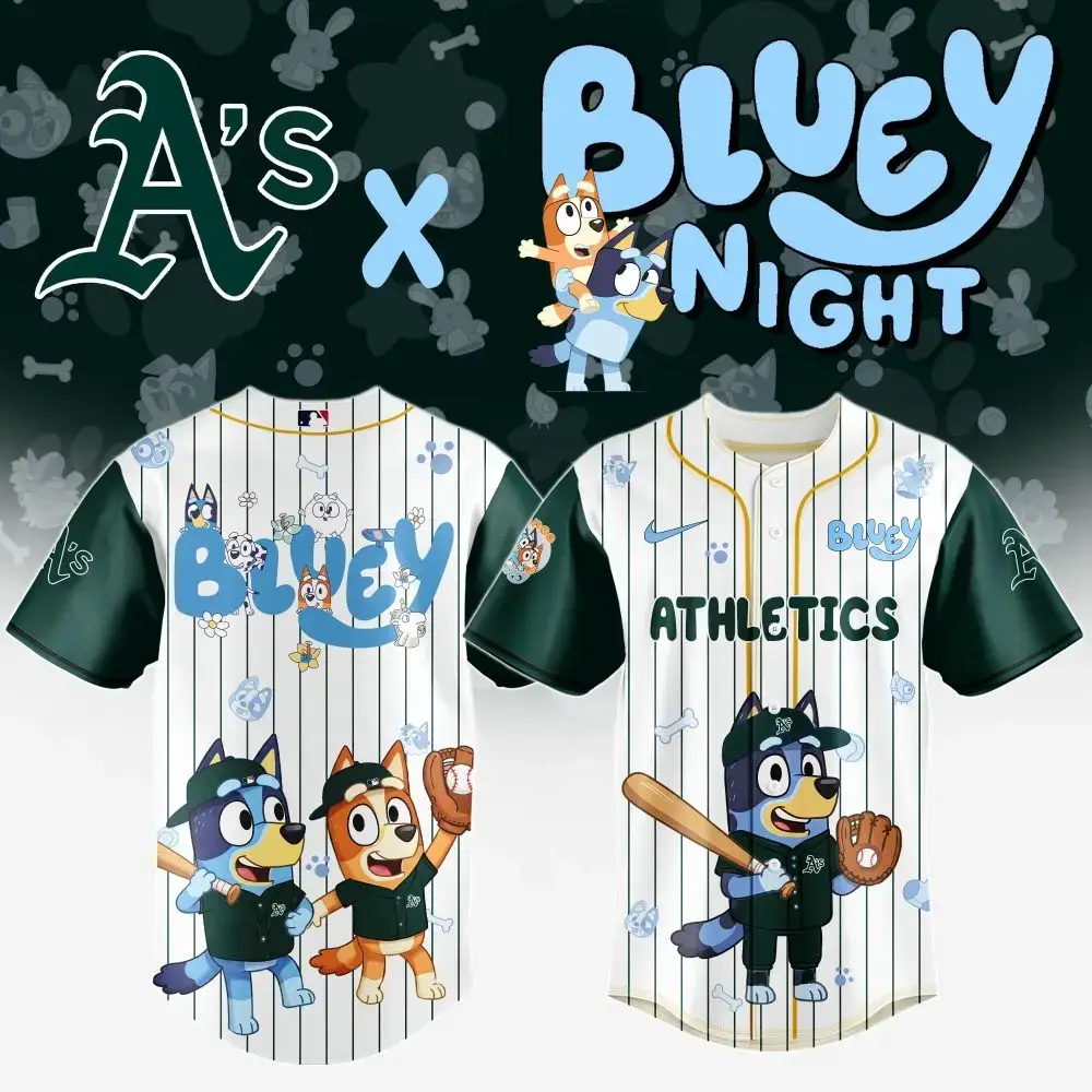 A'S X Bluey Night Kids' Baseball Jersey - Limited Edition Playful Design Image