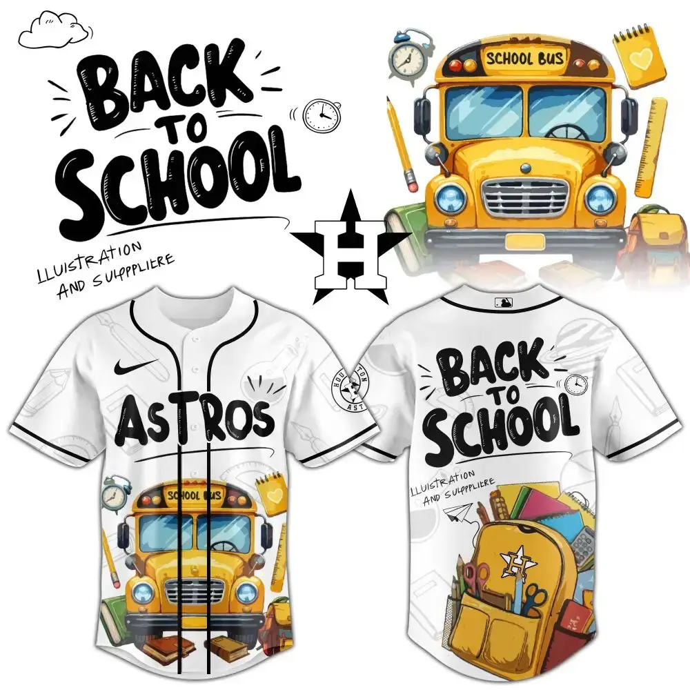 Astros Back To School Baseball Jersey – Fun School Bus Design For Kids Image