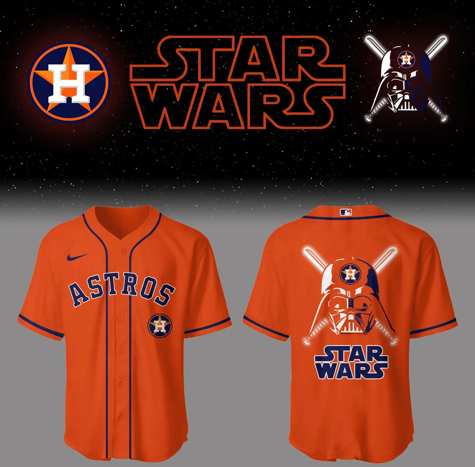 Astros Baseball 2025 Astros x Star Wars 2025 Orange Jersey Gifts For Baseball Lovers Image