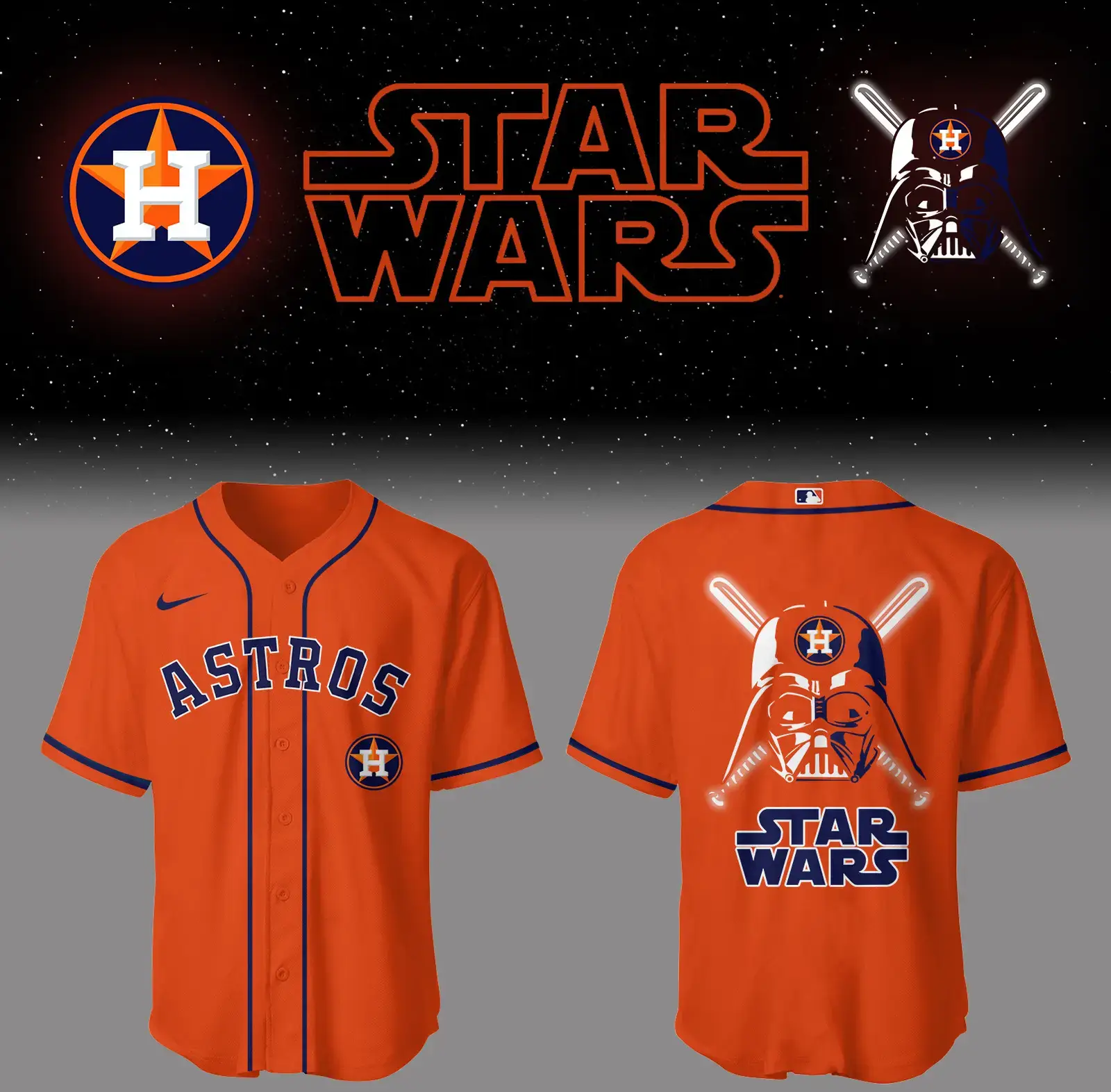 Astros Baseball 2025 Astros x Star Wars 2025 Orange Jersey Gifts For Baseball Players Image