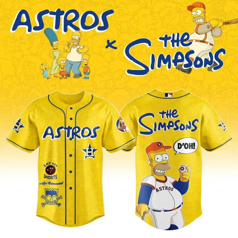 Astros X The Simpsons Limited Edition Jersey - Vibrant Yellow, Homer Design, Perfect For Fans! Image